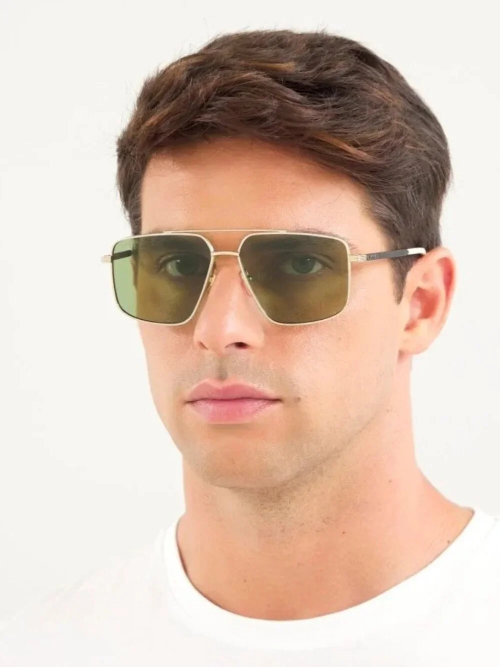 New Gucci Gold Green Pilot Frame Unisex Sunglasses GG0941S 002
